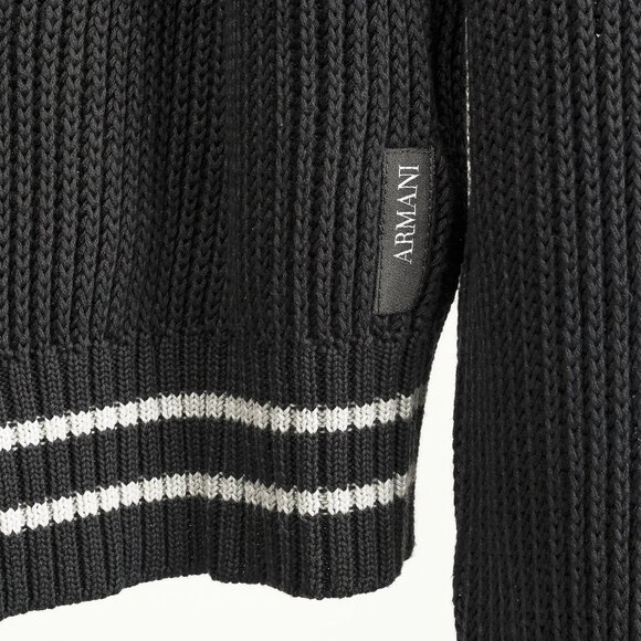 Armani Collezioni Charcoal Cotton-Knit Striped-Accent Zip Jacket - Picture 7 of 10